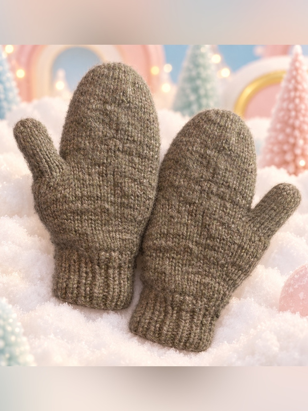 Andres Gifts Alpaca Blend Felt Lined Knit Mittens Bolivia Gray Green Small